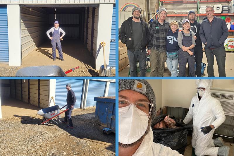 Four-photo collage of U.N.C. Chapel Hill staff members assisting with Hurricane Helene recovery in western North Carolina.